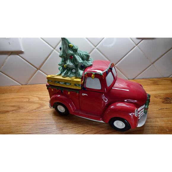 Blue Sky‎ Clayworks Ceramic Red Christmas Truck Candy Dish Cookie Jar - Picture 2 of 9
